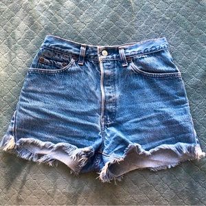 Durable Blue Denim Button Up High Waisted Mom/Boyfriend Shorts